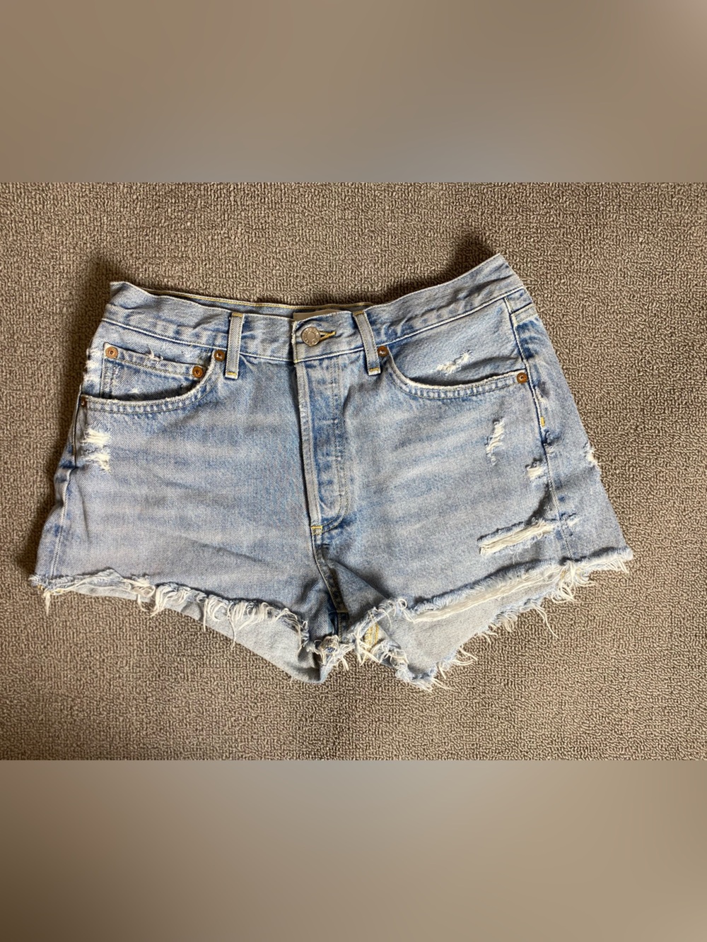 Agolde Parker High Rise Light Wash Distressed Denim Shorts Summer Vacation Beach